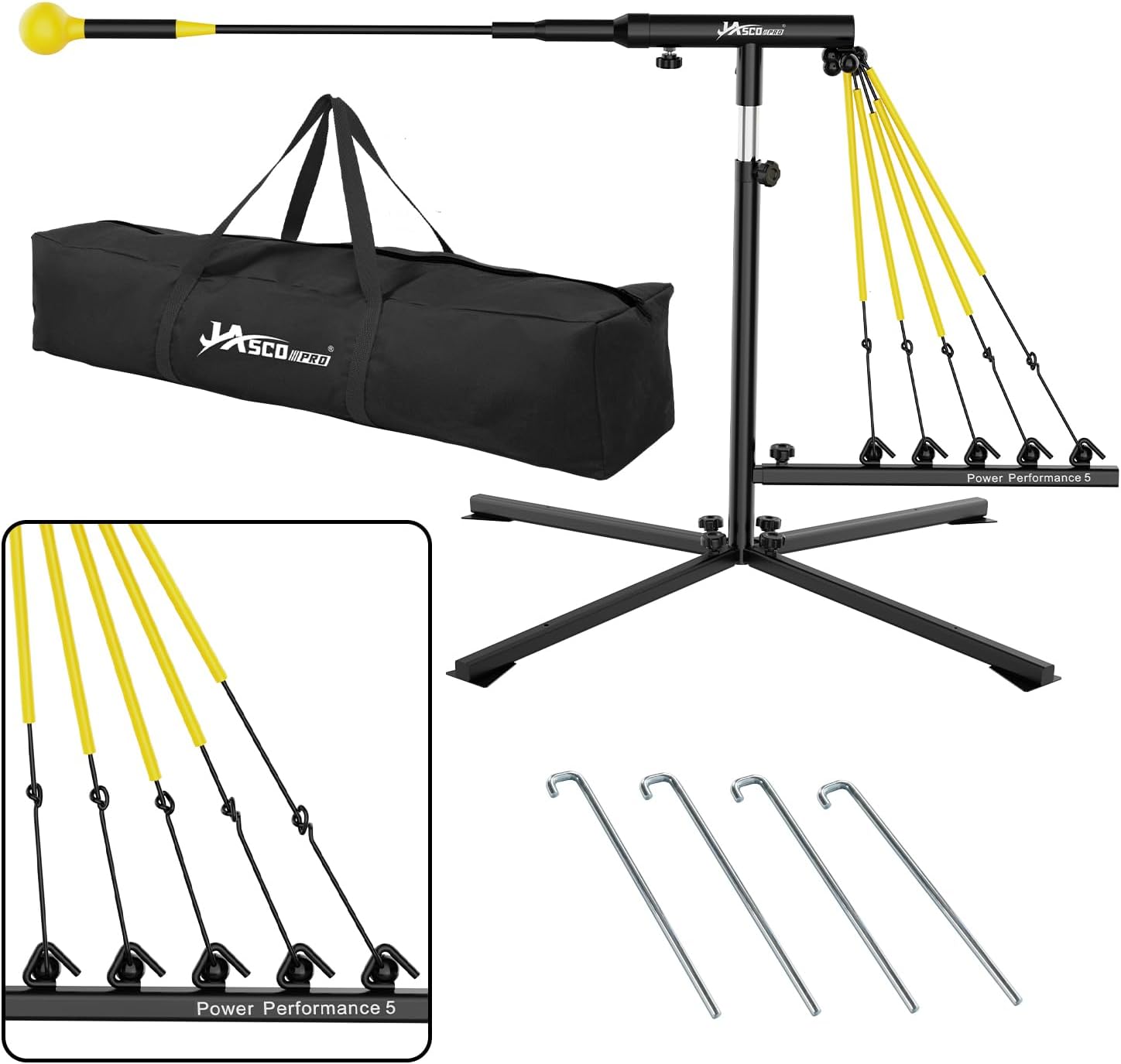 Baseball Swing Trainer with Adjustable Height and Power Bands