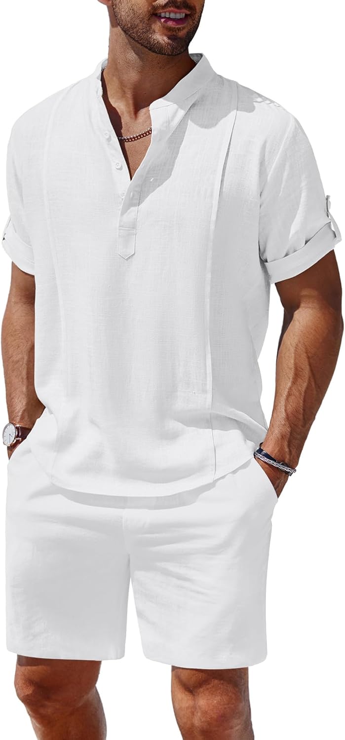 Men's 2 Pieces Linen Set for Summer Beach Yoga and Casual Wear