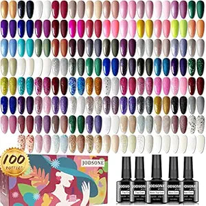 JODSONE 100 Pieces Gel Nail Polish Set with Glitter Texture