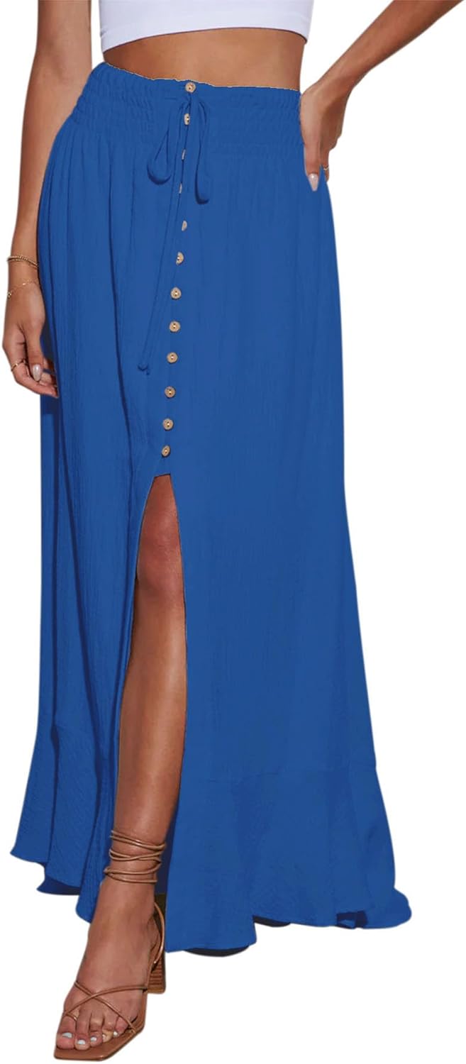 Minclouse Women's Elastic Tie Waist Maxi Skirt for Summer Style