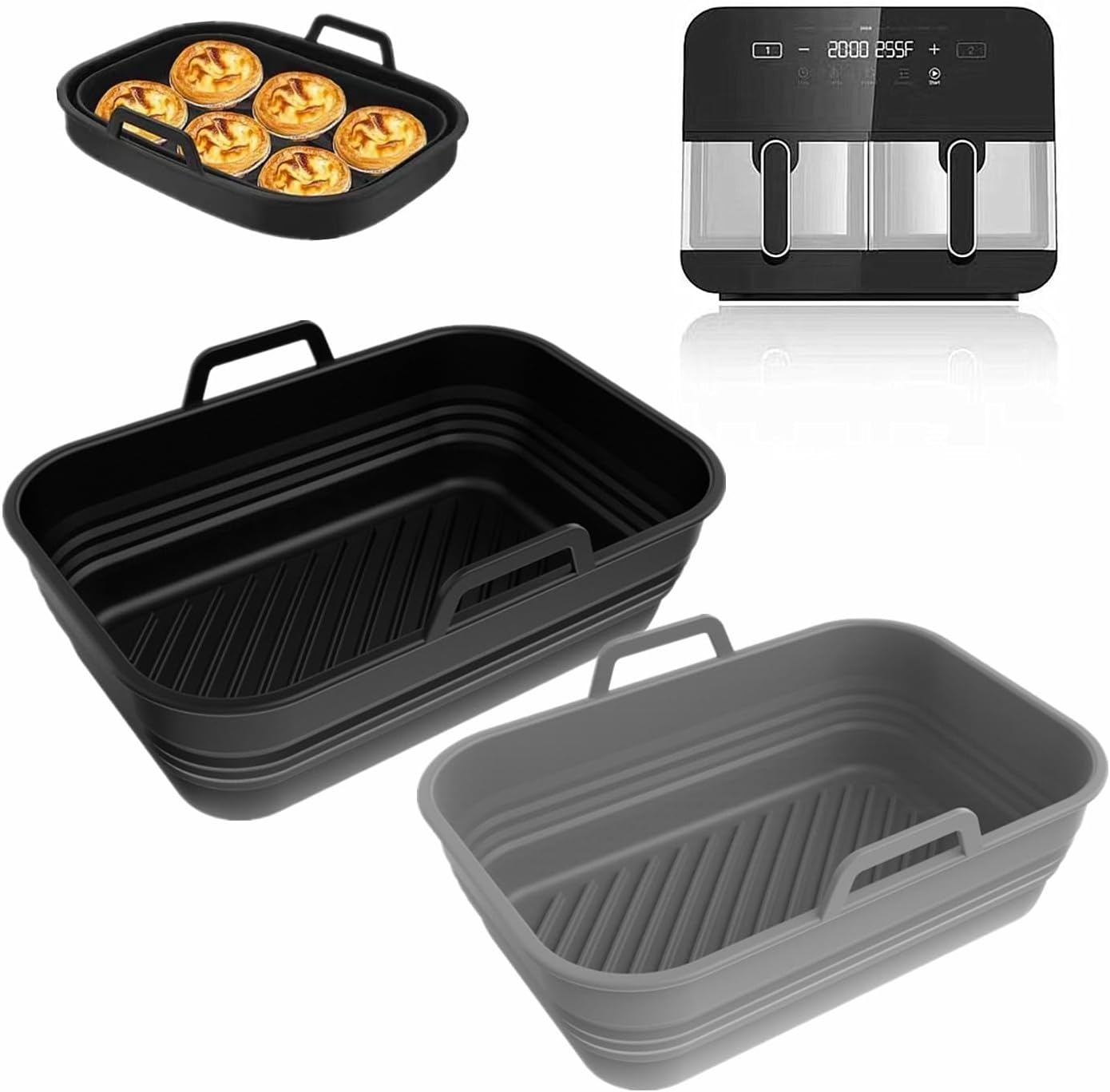 Silicone Air Fryer Liners: 2Pk Reusable & Foldable - 8-10QT Ninja Foodi