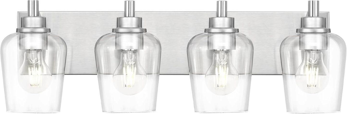 Modern 4-Light Bathroom Vanity Light with Clear Glass Shades