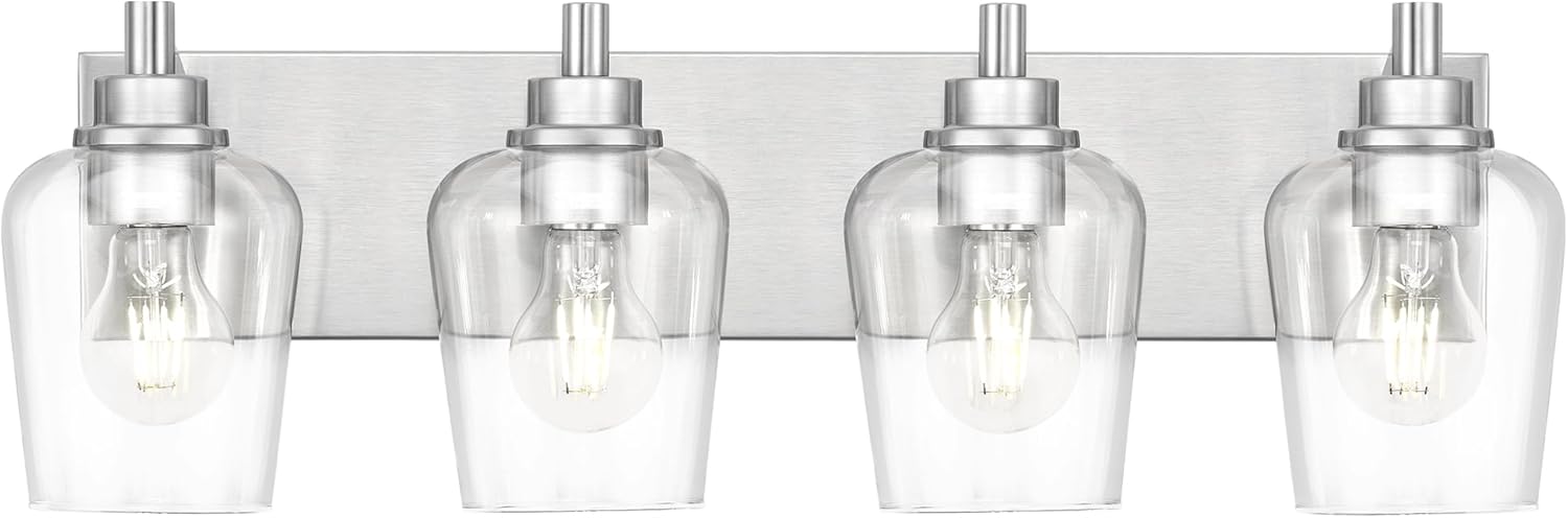 Modern 4-Light Bathroom Vanity Light with Clear Glass Shades