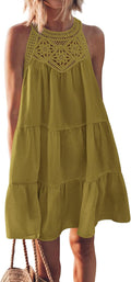 Women Halter Tiered Swing Mini Dress - Lightweight Summer Fit
