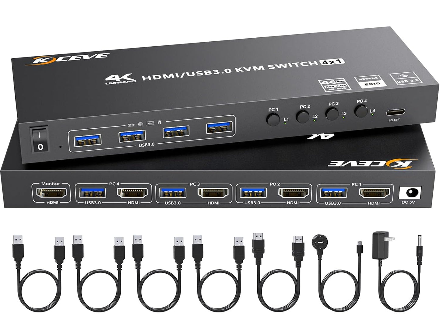HDMI KVM Switch for 4 Computers with 4K@60Hz Resolution