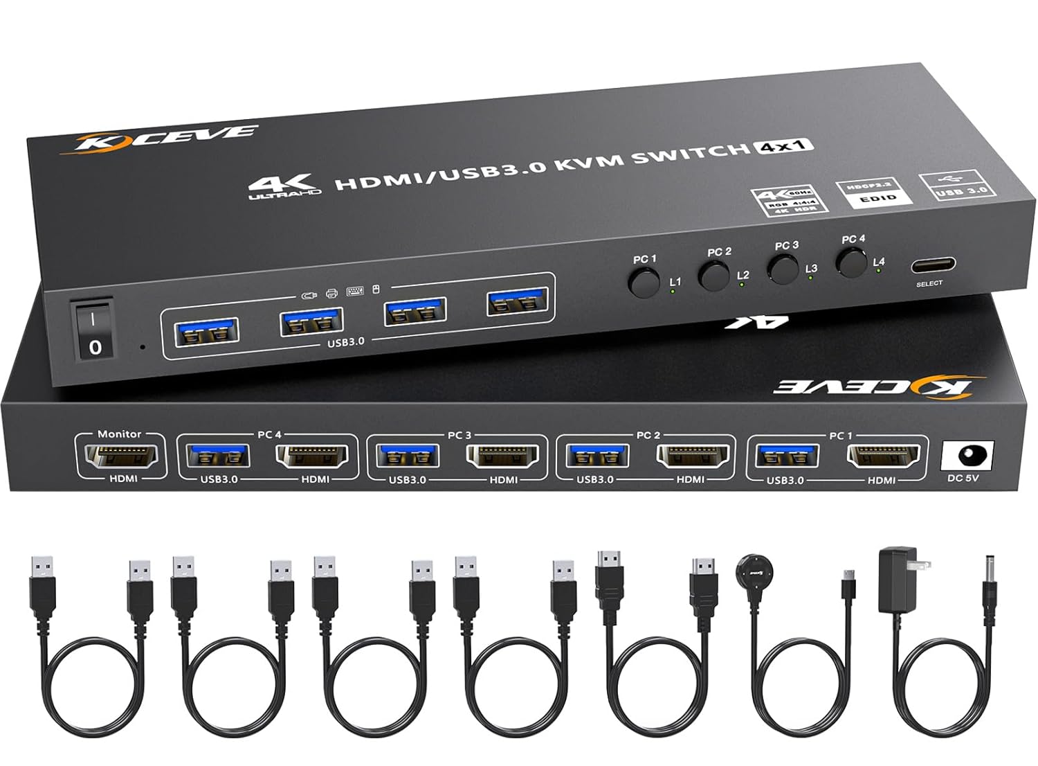 HDMI KVM Switch for 4 Computers with 4K@60Hz Resolution