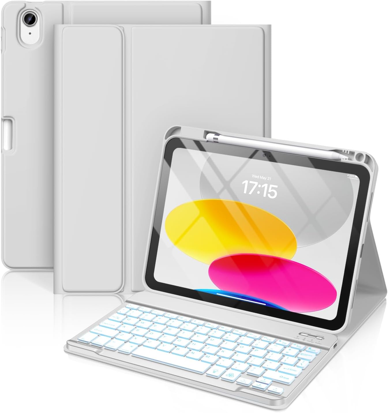 Hamile iPad 10th 11th Gen Case with Keyboard - 7 Colors Backlit