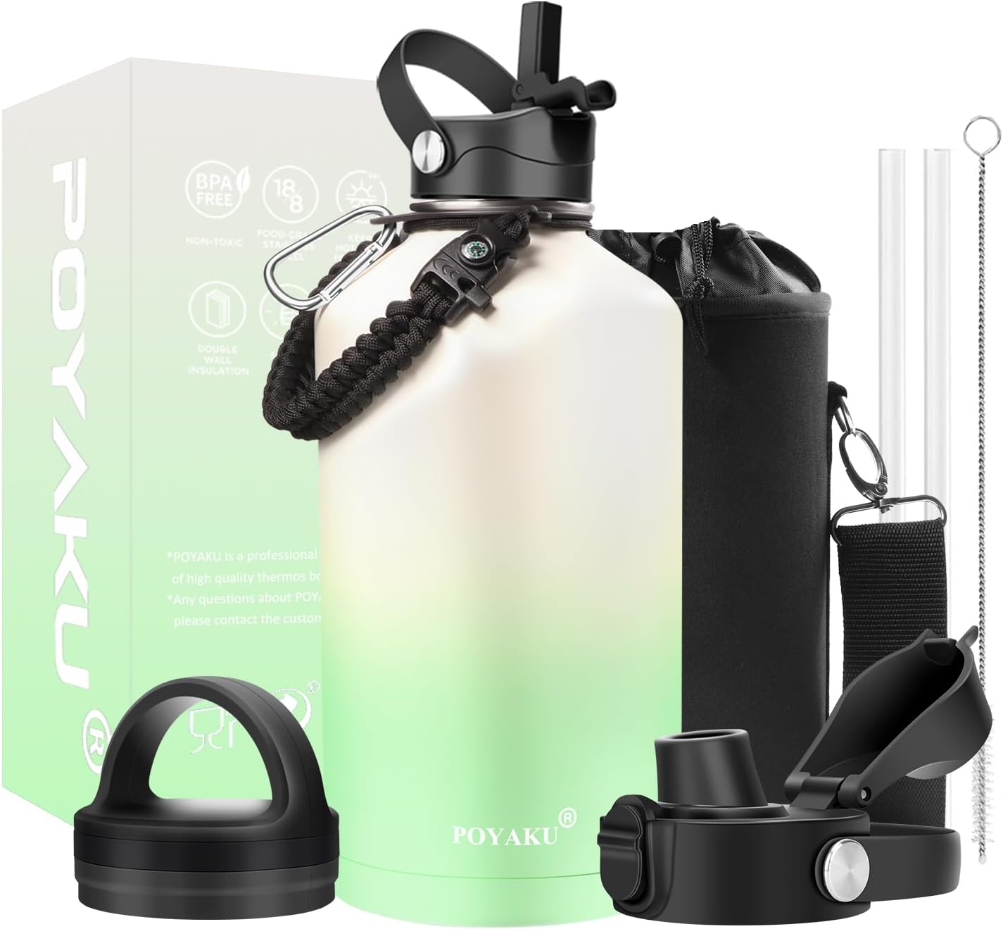 Insulated Water Bottle with 3 Lids for Sports and Gym Use