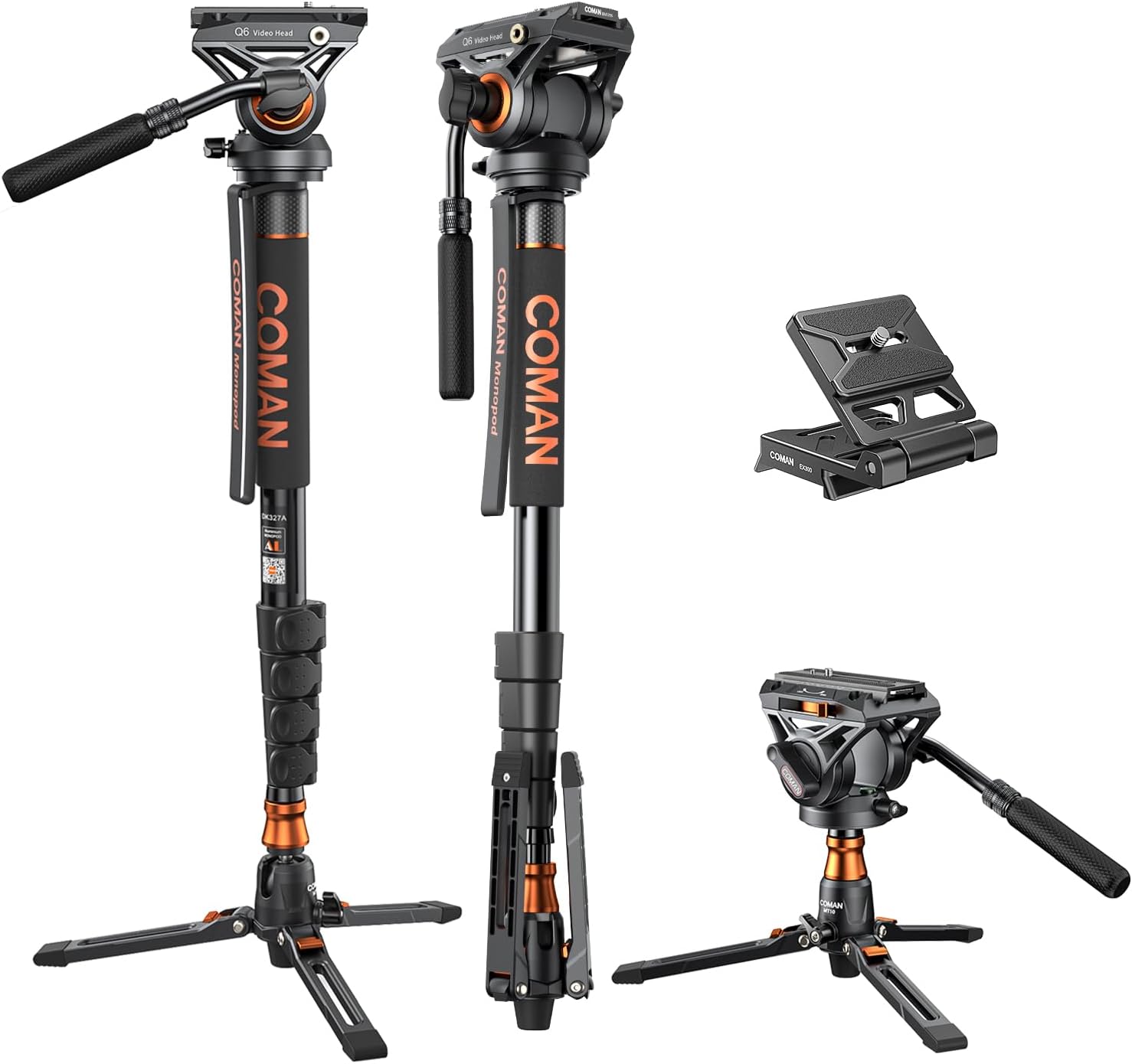Monopod for Camera with Feet - COMAN Q6 Fluid Head Stability