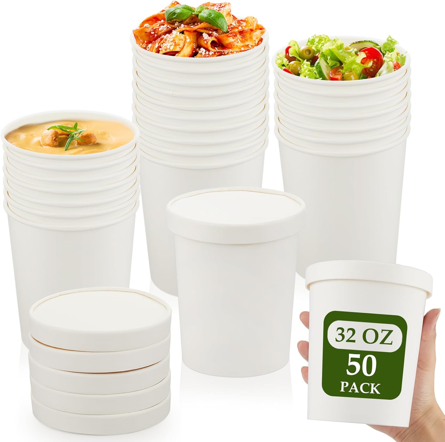 32 oz Paper Soup Containers with Lid for Parties and Events