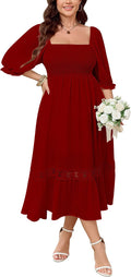 SCOMCHIC Plus Size Maxi Dress Square Neck Smocked A-Line