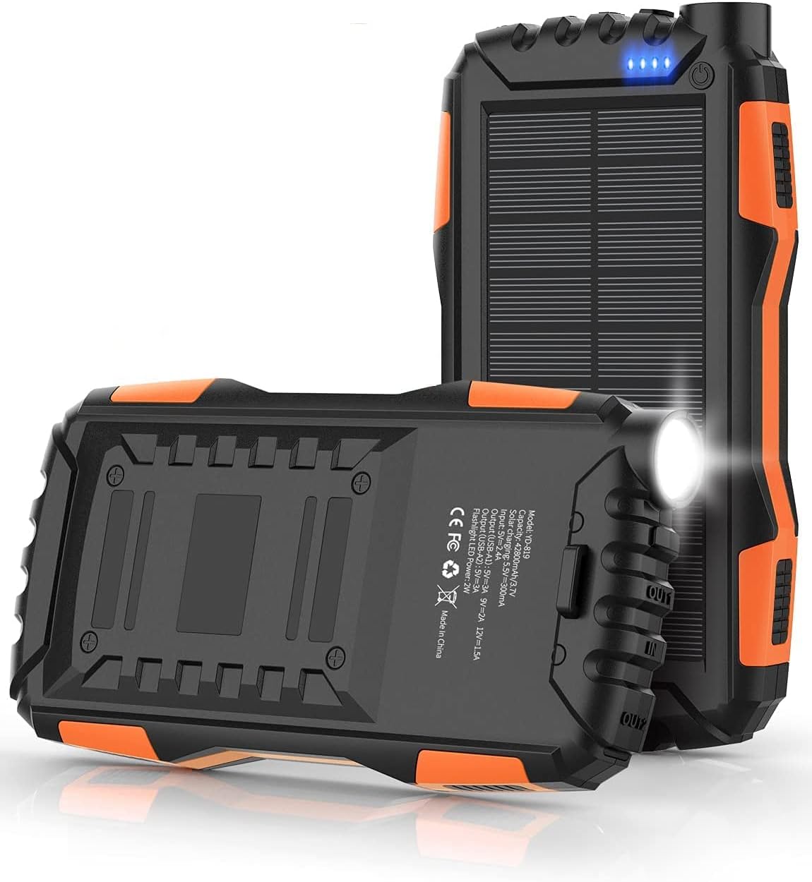 42800mAh Solar Power Bank - Fast Charging & Bright Flashlight (Orange)