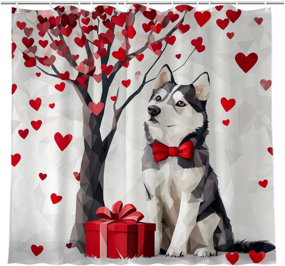 Valentines Husky Shower Curtain - Home Decor Must-Have