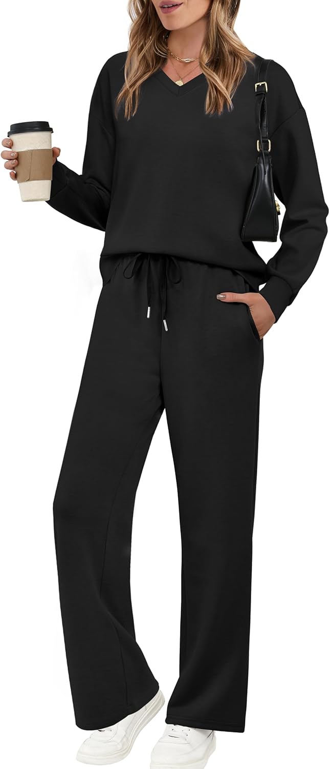 Cozy Lounge Sets for Women - V Neck 2 Piece Outfits 2025
