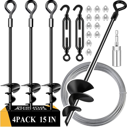 15in Ground Anchors with Galvanized Cable for High Wind Stability