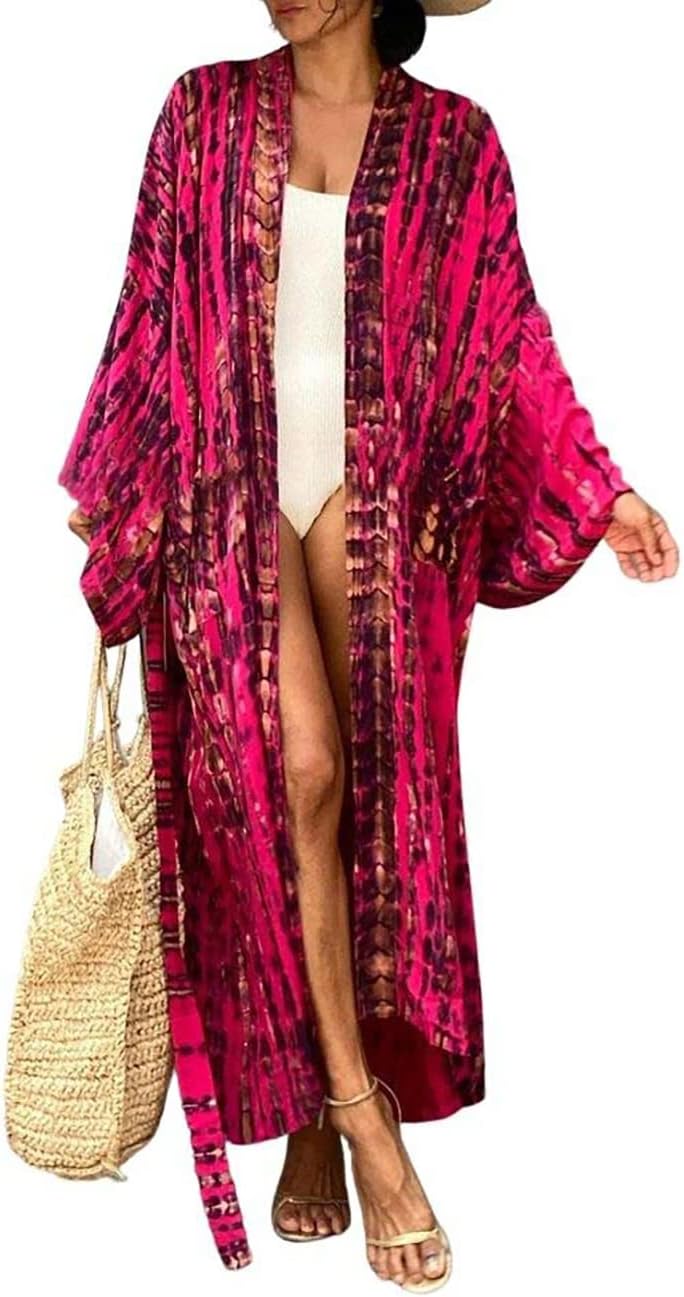 Stylish Tie Dye Open Front Long Kimono Cover Up for Women