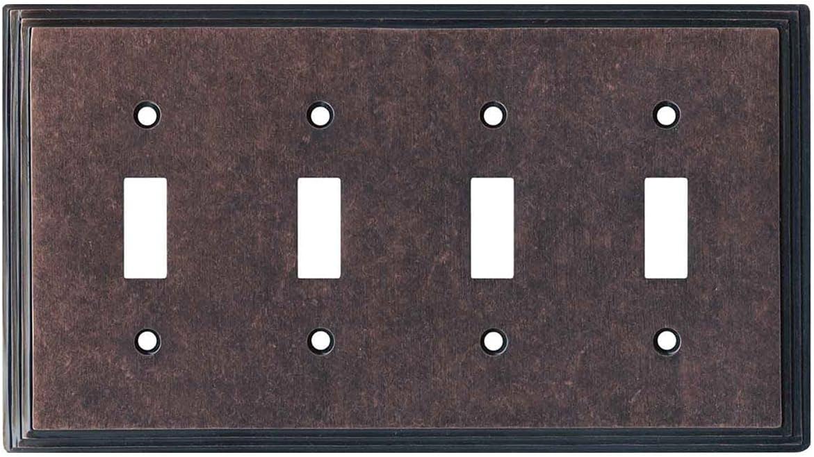 Mottled Antique Copper Art Deco Step Light Switch Cover 4 Toggle