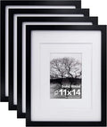 11x14 Picture Frames Set of 4 - Solid Wood Black Frames for Tabletop