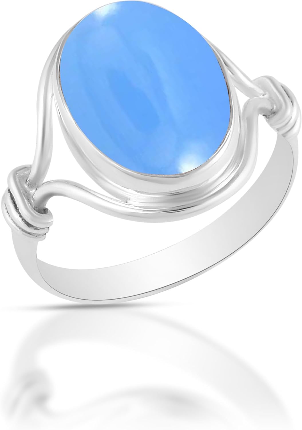 Solid 925 Sterling Silver Ring with Blue Chalcedony Gemstone