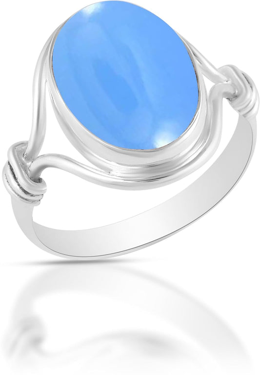 Sterling Silver 925 Ring with Blue Chalcedony for Women & Girls