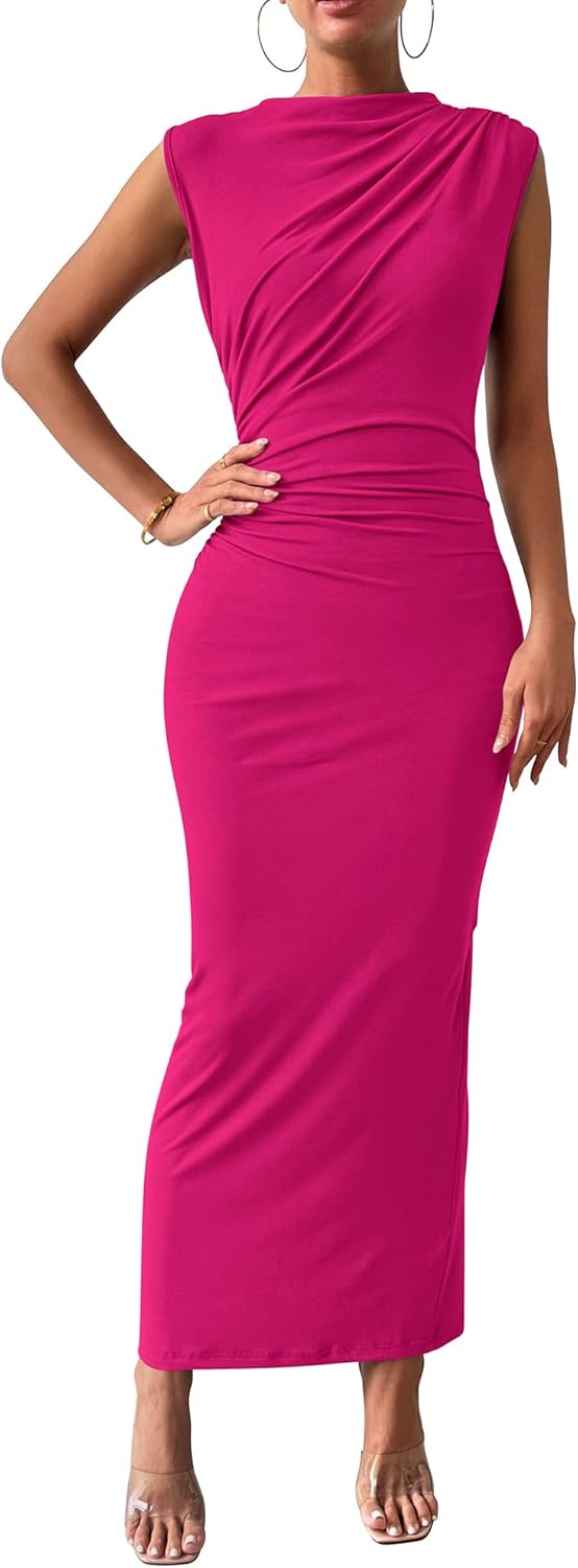 BTFBM Women's Ruched Bodycon Dress for Elegant Evening Events