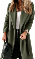 Womens Classic Coat Lapel Collar Long Belted Jacket - Warm Layer