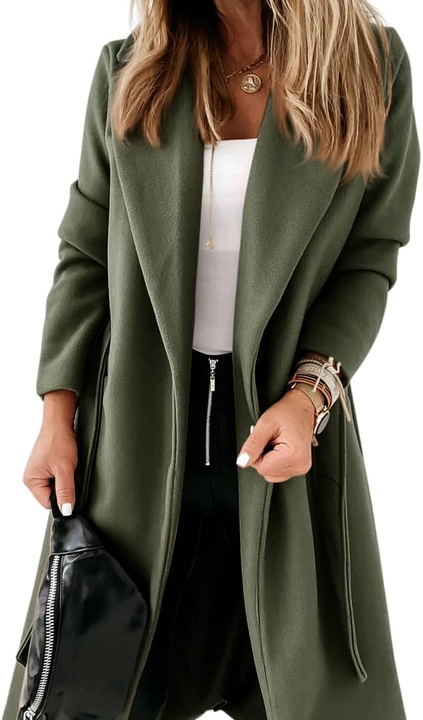 Womens Classic Coat with Lapel Collar and Open Front Design