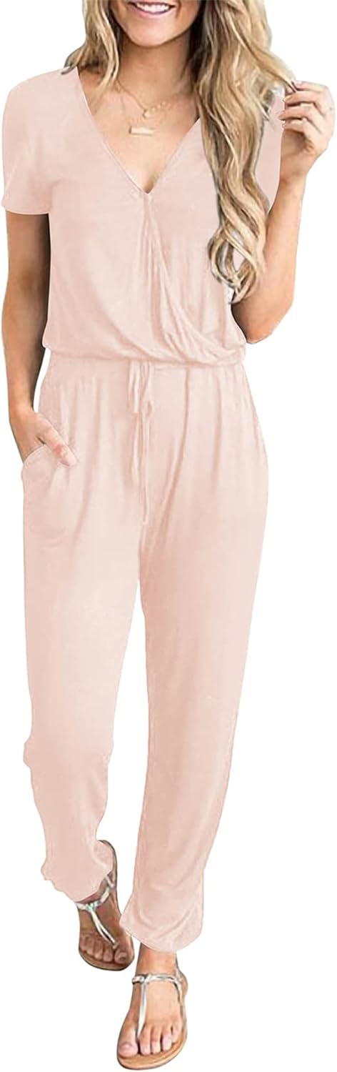PRETTYGARDEN Casual Short Sleeve Jumpsuit for Summer Travel