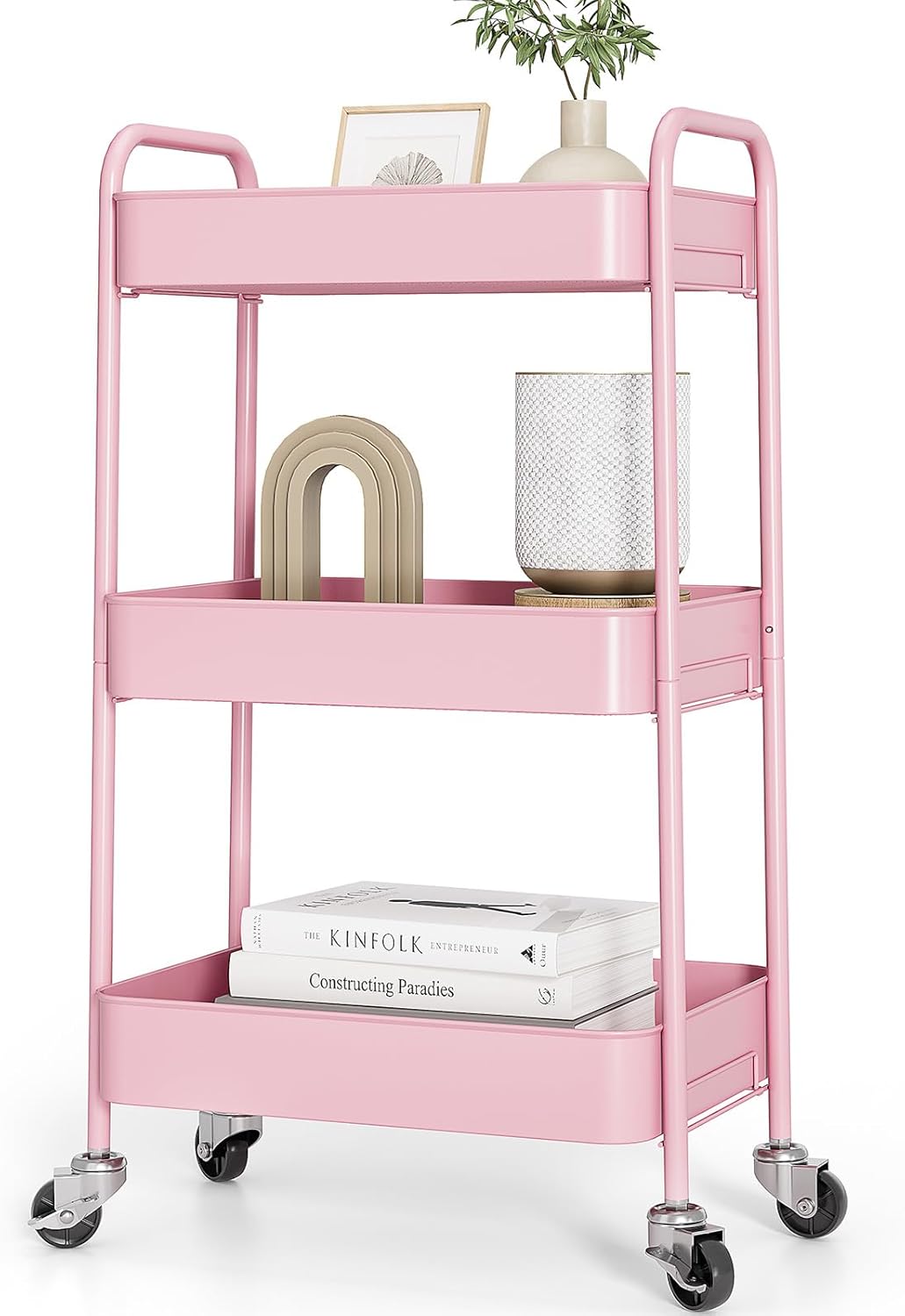 TOOLF 3-Tier Metal Rolling Cart for Kitchen and Office Use