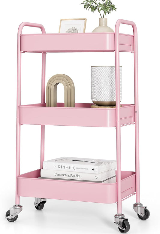 TOOLF 3-Tier Metal Rolling Cart for Kitchen and Office Use