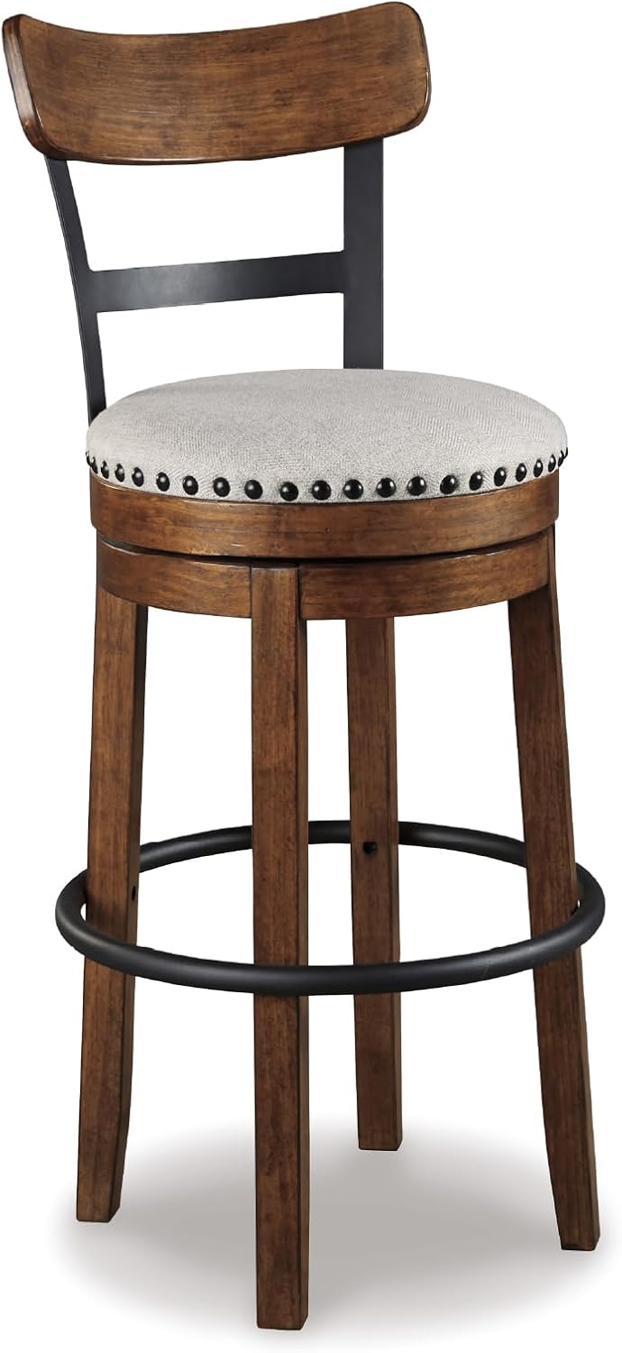 Farmhouse Pub-Height Swivel Barstool with Back and Cushion