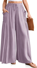 Women Linen Palazzo Pants - Summer Wide Leg Drawstring Comfort