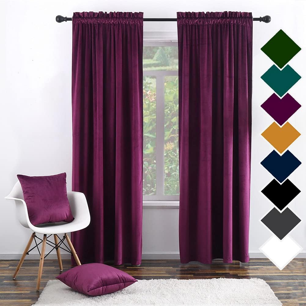 Ultra-Soft Blackout Velvet Curtains Set - Luxurious Plum (52x84)