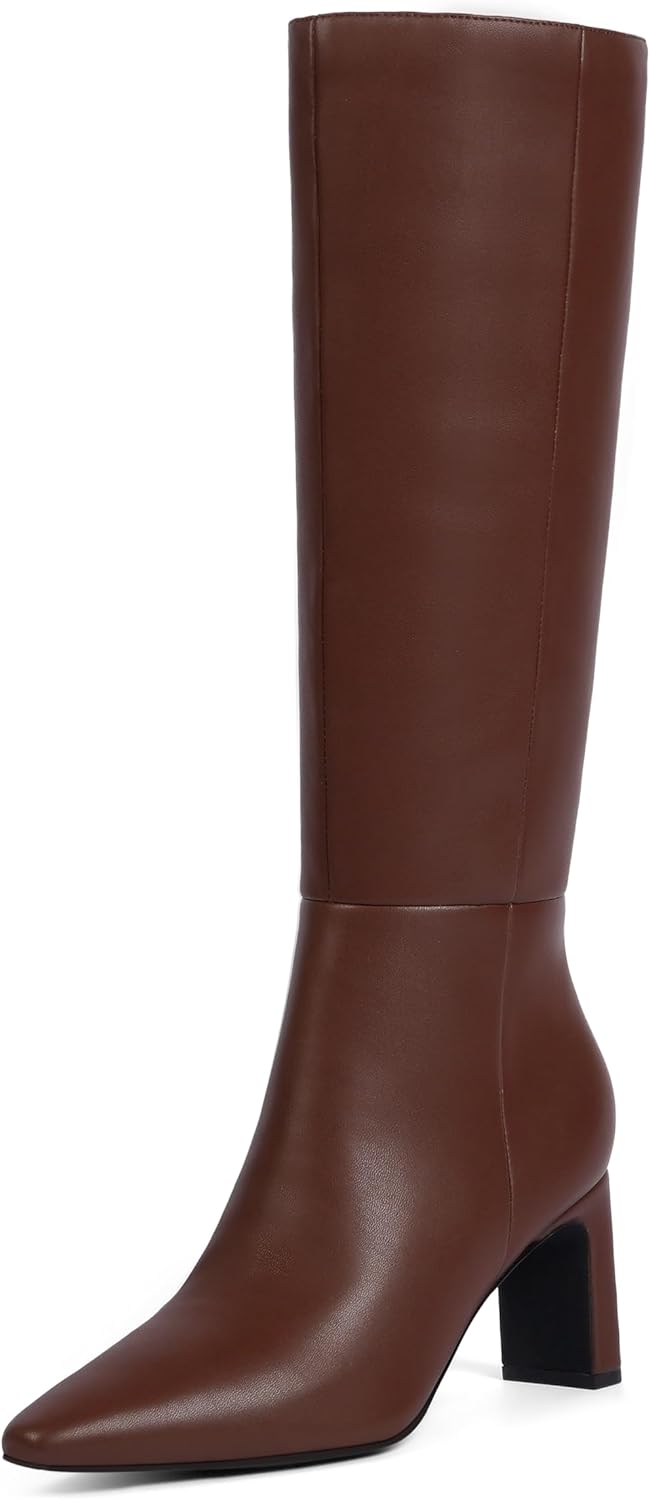 Knee High Boots Women Faux Leather Chunky High Heel Stylish
