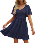 LILLUSORY Flowy Casual Mini Dress 2025 - Smocked V Neck with Pockets