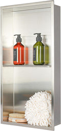 Stainless Steel No Tile Needed Metal Niche, Double Shelves - Recessed