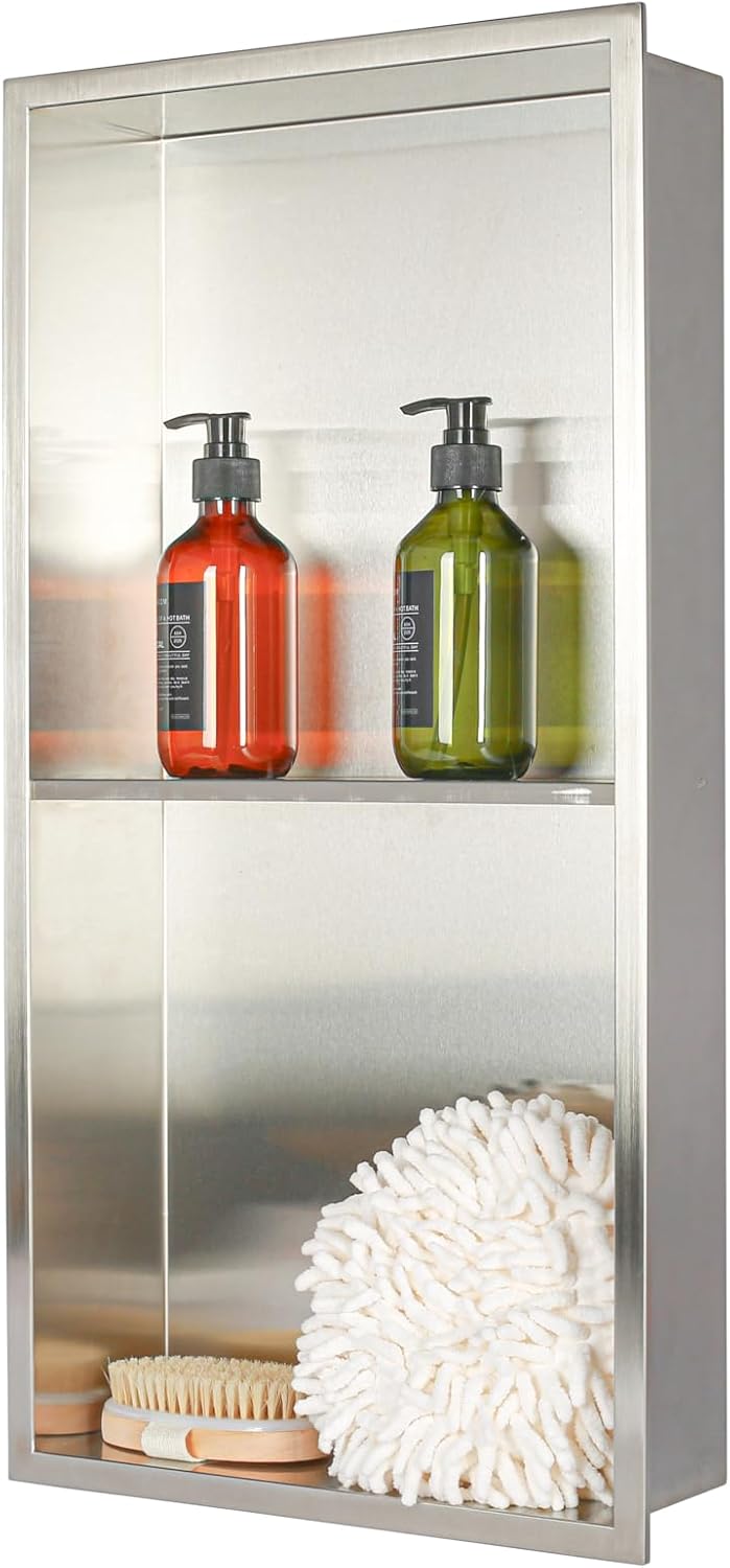 Stainless Steel No Tile Needed Metal Niche with Double Shelves