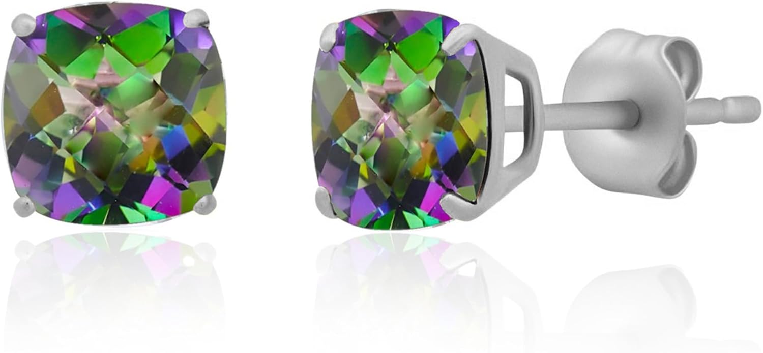 925 Sterling Silver Cushion Cut Gemstone Stud Earrings for Women