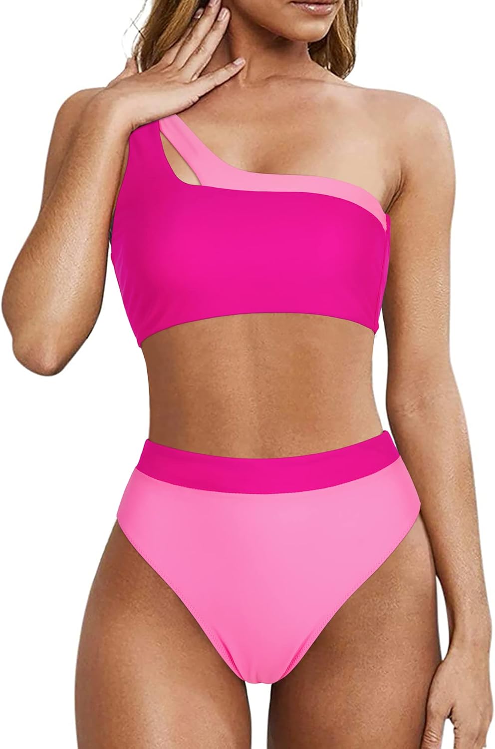 MOOSLOVER Women Cutout One Shoulder High Waisted Bikini Set