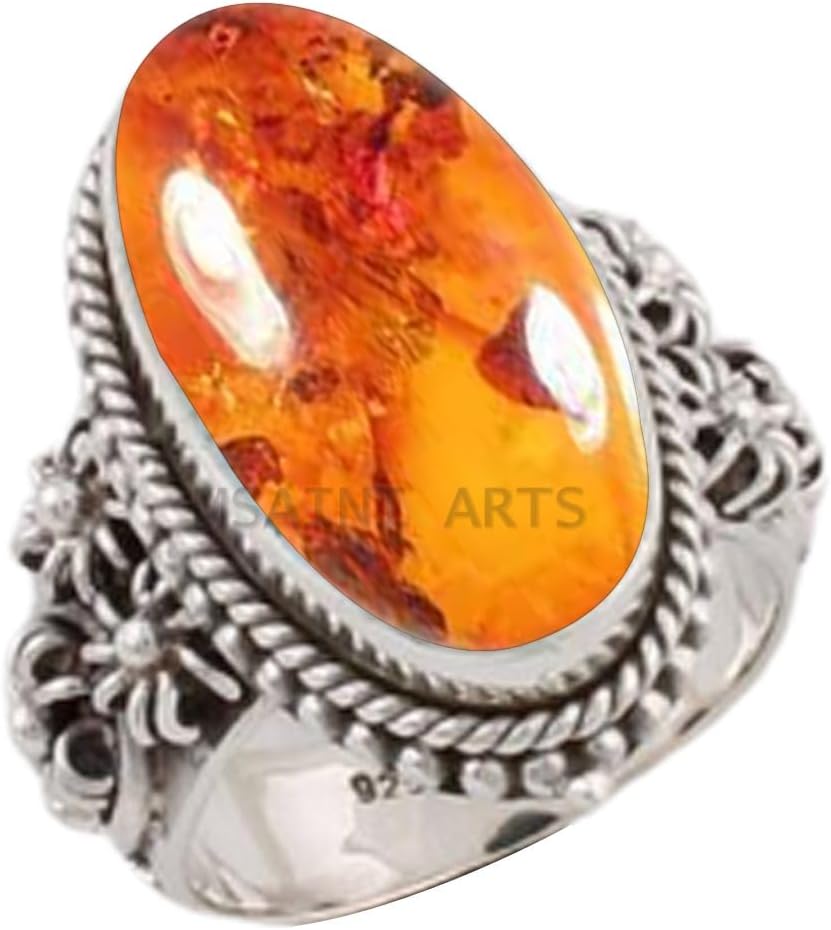 Solid 925 Sterling Silver Ring with Natural Blue Copper Turquoise