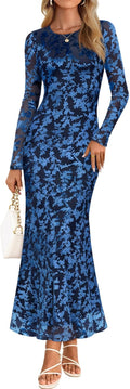 Floral Mesh Maxi Bodycon Dress for Women - Perfect for Fall 2025