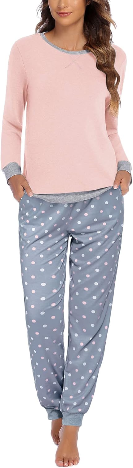 Ekouaer Pajamas for Women Comfy Long Sleeve Jogger Set with Pockets