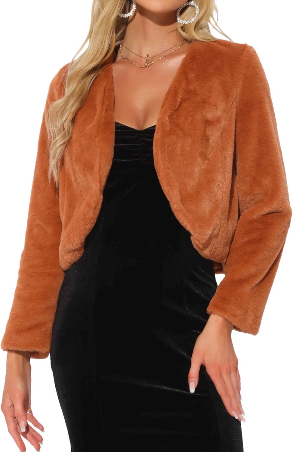 Allegra K Cropped Jacket for Women with Faux Fur and Pockets
