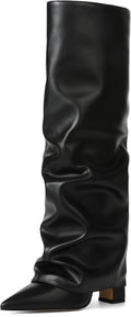 SaraIris Women's Slouchy Knee High Boots - Chunky Pointed Heel Shoes