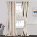 JIUZHEN Beige Velvet Curtains 96 inches for Elegant Living Room