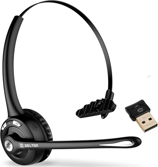 Delton Bluetooth Headset - Noise Canceling Mic, Wireless & USB, Ideal for Home & Office
