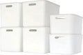 White Set of 6 Plastic Storage Bins With Lids - 4 Medium + 2 Small