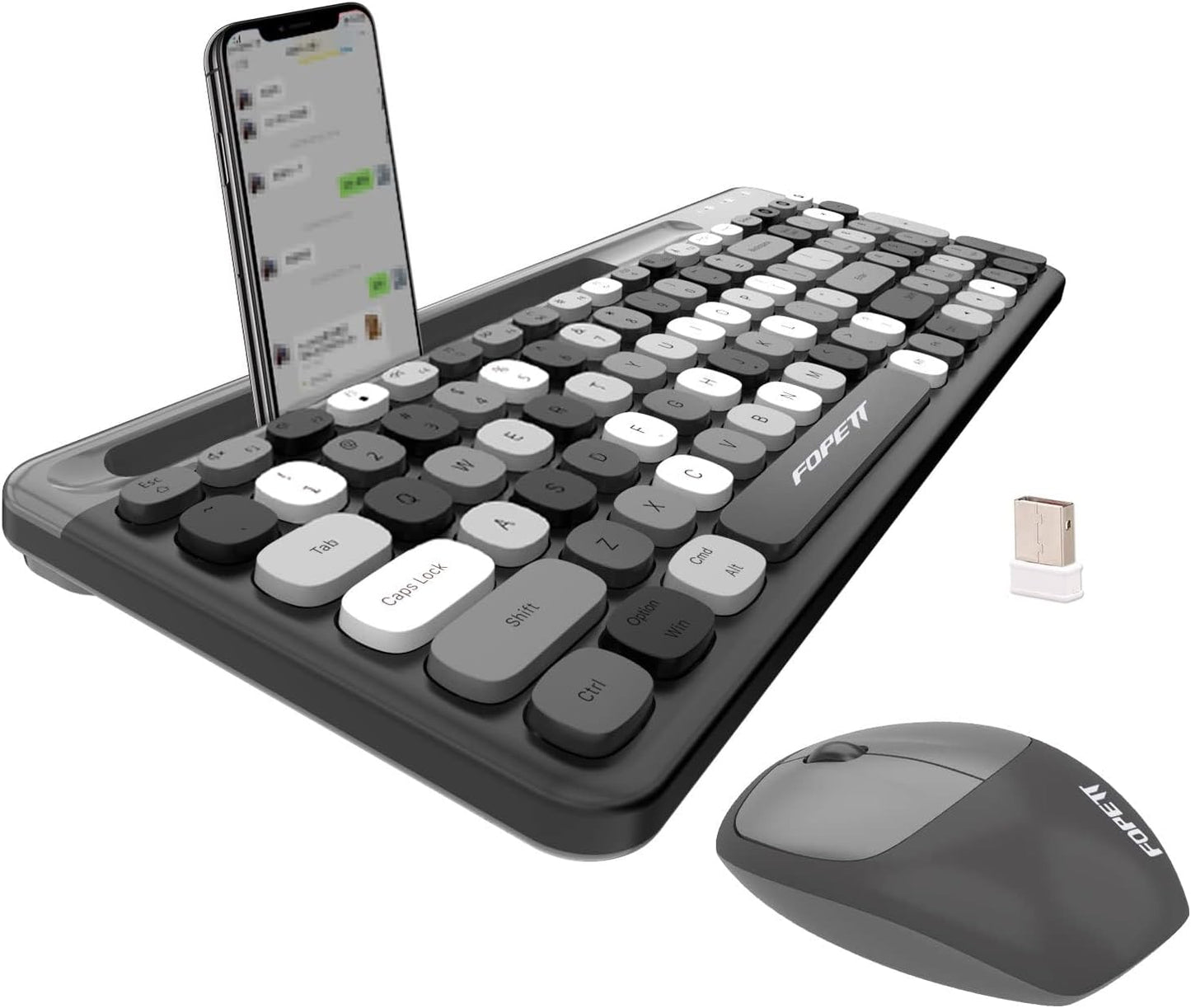 Wireless Keyboard & Mouse Set + Phone Holder - Full-Size Compact Design