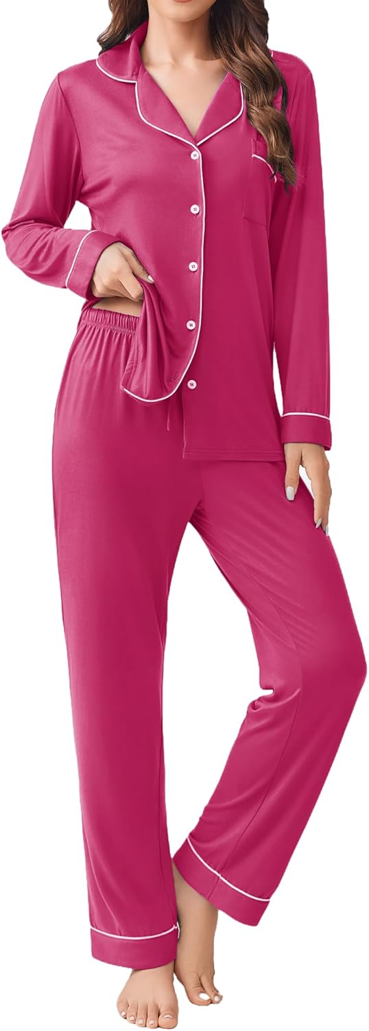 Ekouaer Womens Pajamas Set Soft Long Sleeve Top and Pants