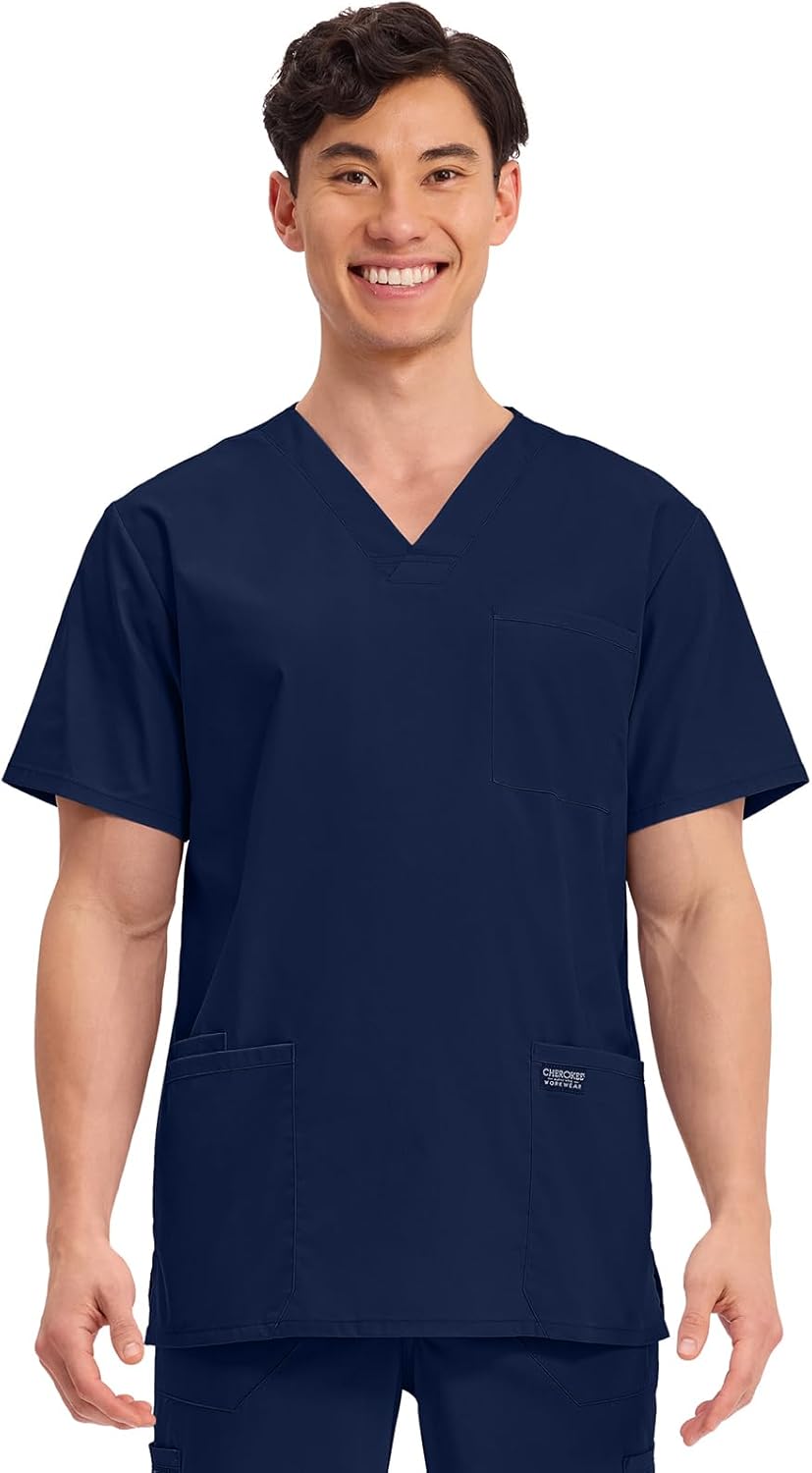 Cherokee Men's V-Neck Top with 4 Pockets for Comfort